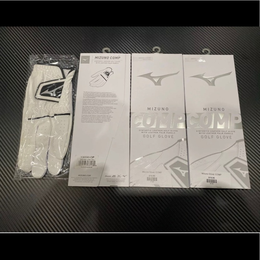 NEW NIB Mizuno COMP Golf Glove MENS REGULAR LEFT LARGE White/Black - 3 GLOVES